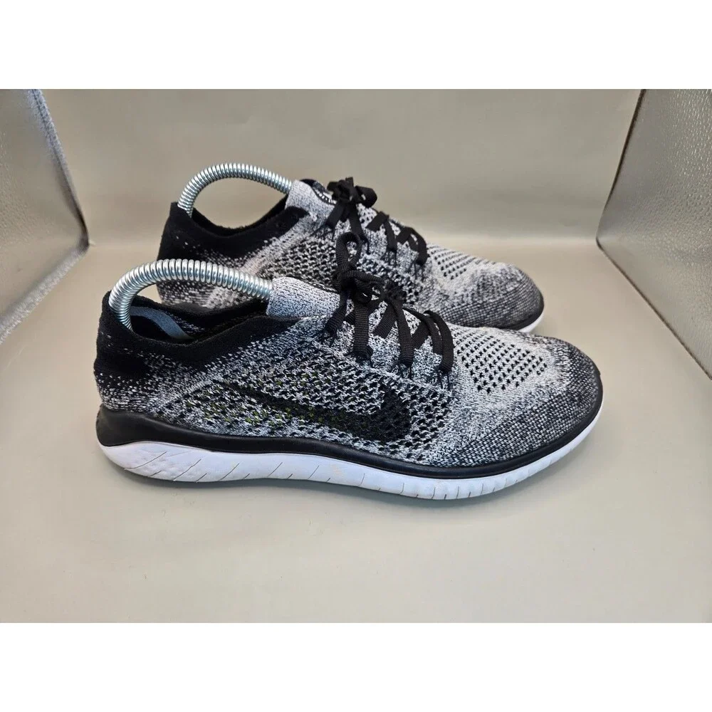Nike Free RN Flyknit 2018 Oreo Shoes Mens 8 Black Road Running Athletic Sneakers